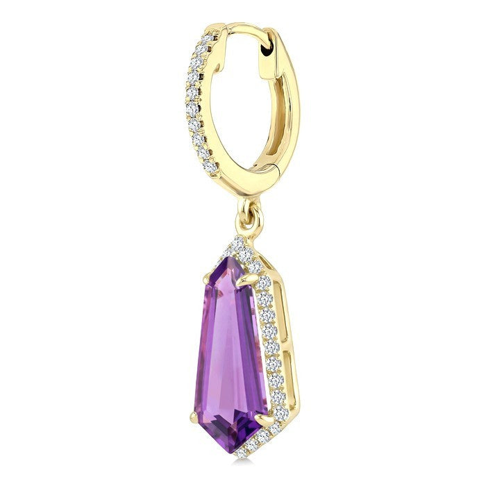12X5 MM Evoque Gemstones Shield Shape Amethyst and 1/3 Ctw Round Cut Diamond Semi-Precious Earrings in 10K Yellow Gold