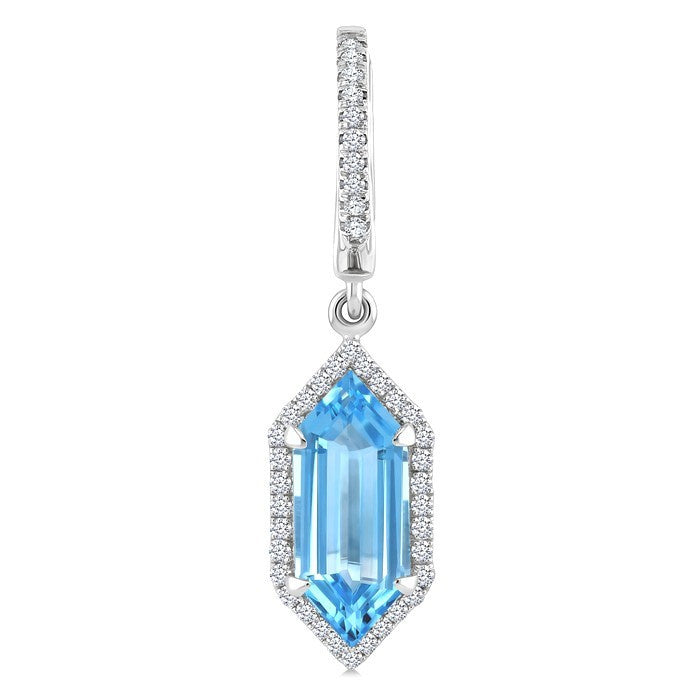 12X5 MM Evoque Gemstones Hexagon Shape Blue Topaz and 1/3 Ctw Round Cut Diamond Semi-Precious Earrings in 10K White Gold