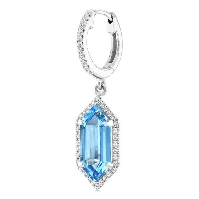 12X5 MM Evoque Gemstones Hexagon Shape Blue Topaz and 1/3 Ctw Round Cut Diamond Semi-Precious Earrings in 10K White Gold