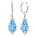 12X5 MM Evoque Gemstones Kite Shape Blue Topaz and 1/3 Ctw Round Cut Diamond Semi-Precious Earrings in 10K White Gold