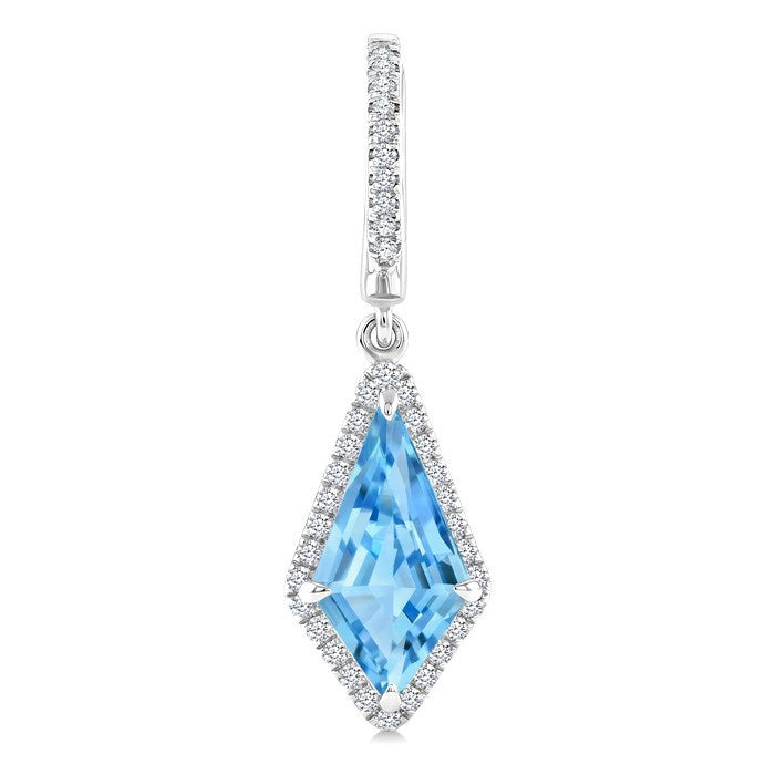 12X5 MM Evoque Gemstones Kite Shape Blue Topaz and 1/3 Ctw Round Cut Diamond Semi-Precious Earrings in 10K White Gold