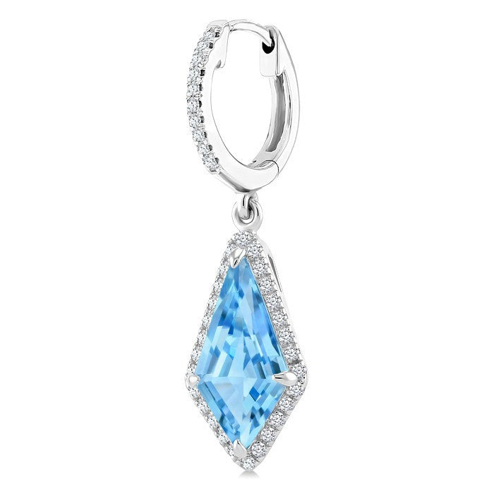 12X5 MM Evoque Gemstones Kite Shape Blue Topaz and 1/3 Ctw Round Cut Diamond Semi-Precious Earrings in 10K White Gold
