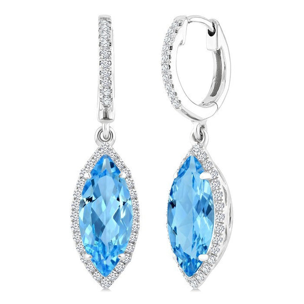 12X5 MM Evoque Gemstones Marquise Shape Blue Topaz and 1/3 Ctw Round Cut Diamond Semi-Precious Earrings in 10K White Gold