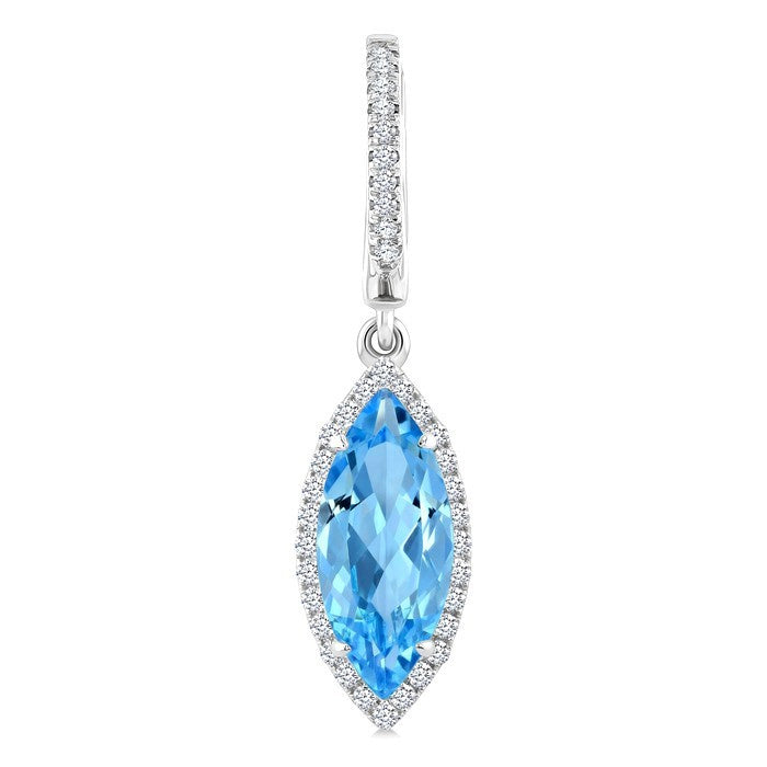12X5 MM Evoque Gemstones Marquise Shape Blue Topaz and 1/3 Ctw Round Cut Diamond Semi-Precious Earrings in 10K White Gold