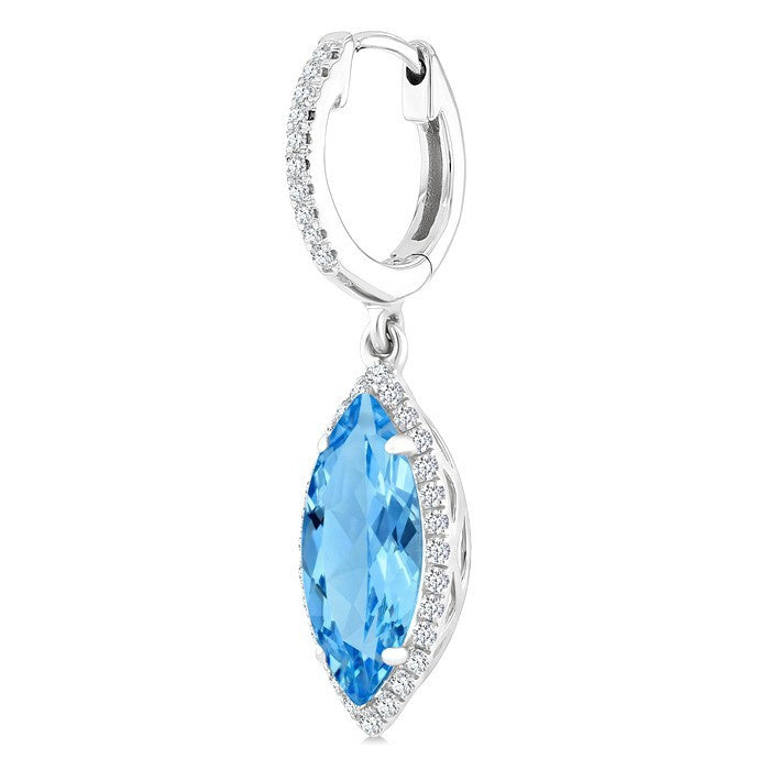 12X5 MM Evoque Gemstones Marquise Shape Blue Topaz and 1/3 Ctw Round Cut Diamond Semi-Precious Earrings in 10K White Gold