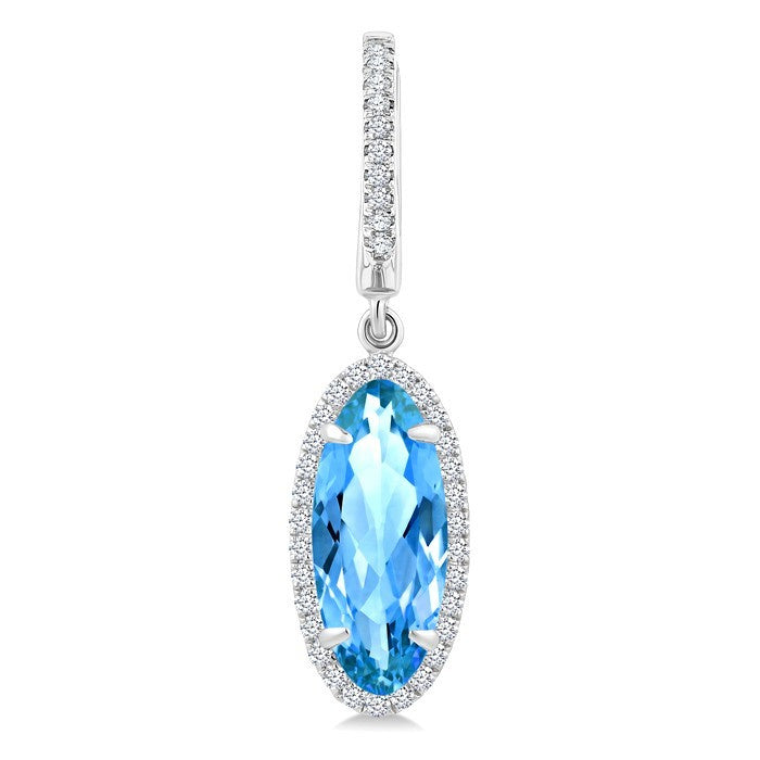 12X5 MM Evoque Gemstones Oval Shape Blue Topaz and 1/3 Ctw Round Cut Diamond Semi-Precious Earrings in 10K White Gold