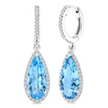 12X5 MM Evoque Gemstones Pear Shape Blue Topaz and 1/3 Ctw Round Cut Diamond Semi-Precious Earrings in 10K White Gold