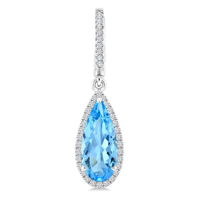 12X5 MM Evoque Gemstones Pear Shape Blue Topaz and 1/3 Ctw Round Cut Diamond Semi-Precious Earrings in 10K White Gold