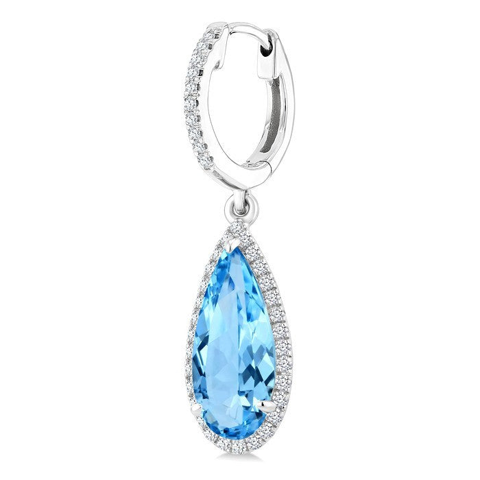 12X5 MM Evoque Gemstones Pear Shape Blue Topaz and 1/3 Ctw Round Cut Diamond Semi-Precious Earrings in 10K White Gold