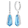 12X5 MM Evoque Gemstones Shield Shape Blue Topaz and 1/3 Ctw Round Cut Diamond Semi-Precious Earrings in 10K White Gold