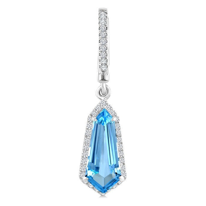 12X5 MM Evoque Gemstones Shield Shape Blue Topaz and 1/3 Ctw Round Cut Diamond Semi-Precious Earrings in 10K White Gold
