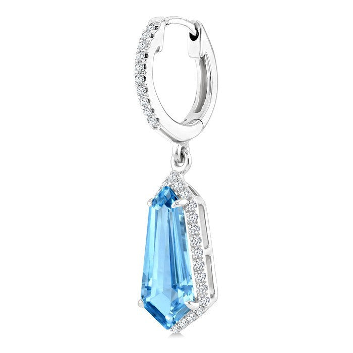 12X5 MM Evoque Gemstones Shield Shape Blue Topaz and 1/3 Ctw Round Cut Diamond Semi-Precious Earrings in 10K White Gold