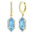 12X5 MM Evoque Gemstones Hexagon Shape Blue Topaz and 1/3 Ctw Round Cut Diamond Semi-Precious Earrings in 10K Yellow Gold