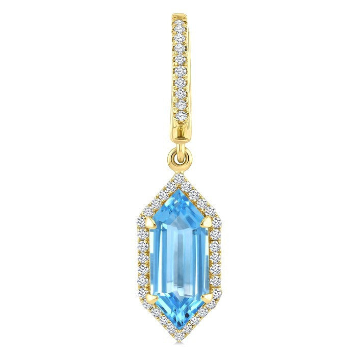 12X5 MM Evoque Gemstones Hexagon Shape Blue Topaz and 1/3 Ctw Round Cut Diamond Semi-Precious Earrings in 10K Yellow Gold