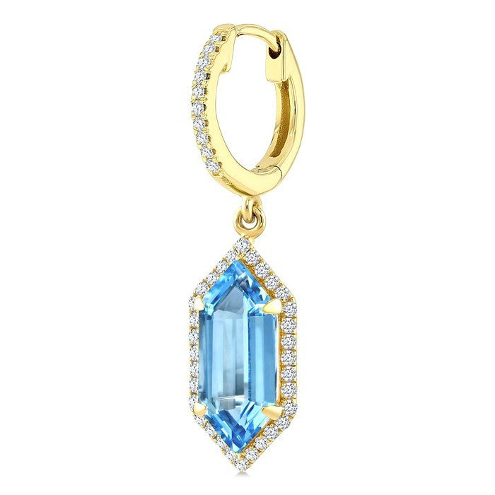 12X5 MM Evoque Gemstones Hexagon Shape Blue Topaz and 1/3 Ctw Round Cut Diamond Semi-Precious Earrings in 10K Yellow Gold