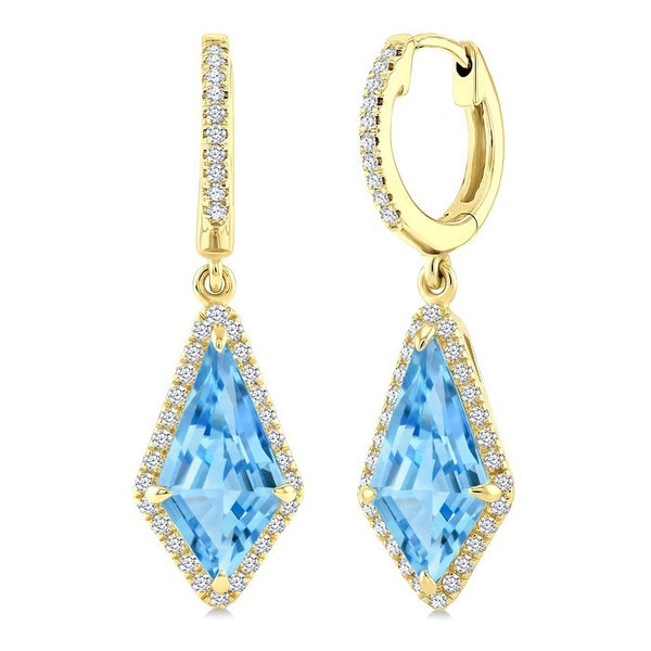 12X5 MM Evoque Gemstones Kite Shape Blue Topaz and 1/3 Ctw Round Cut Diamond Semi-Precious Earrings in 10K Yellow Gold