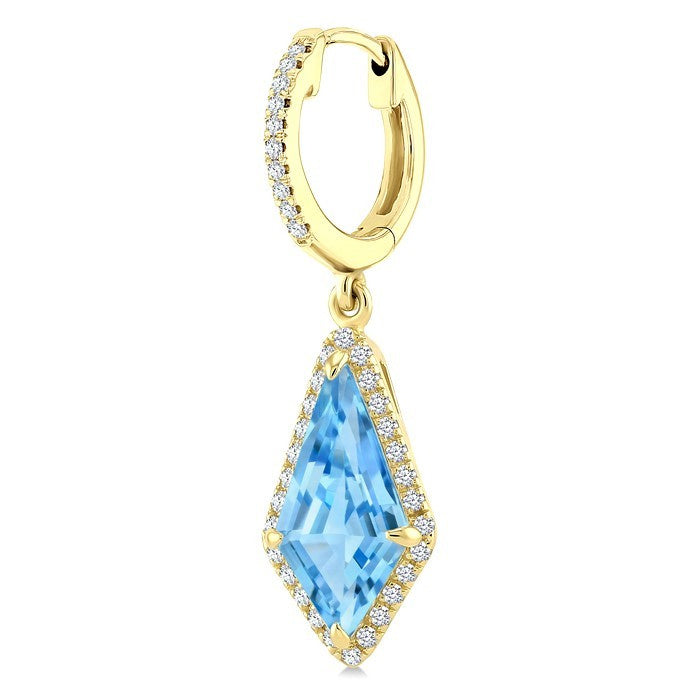 12X5 MM Evoque Gemstones Kite Shape Blue Topaz and 1/3 Ctw Round Cut Diamond Semi-Precious Earrings in 10K Yellow Gold