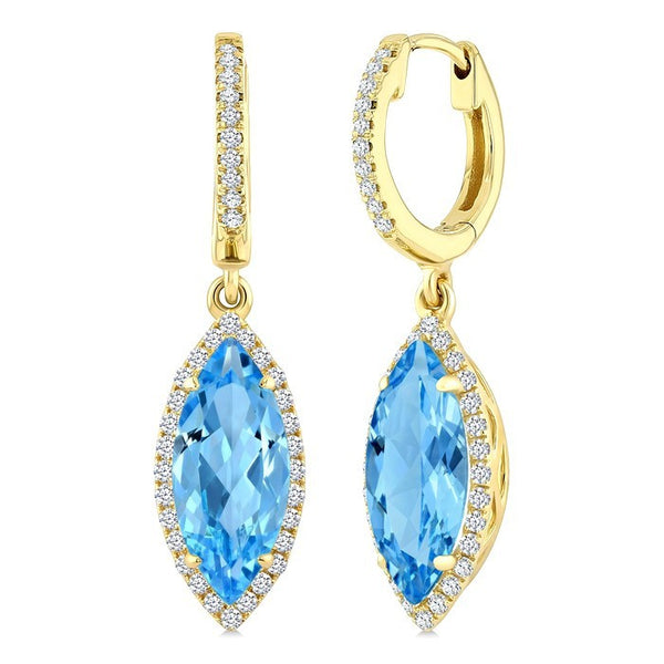 12X5 MM Evoque Gemstones Marquise Shape Blue Topaz and 1/3 Ctw Round Cut Diamond Semi-Precious Earrings in 10K Yellow Gold