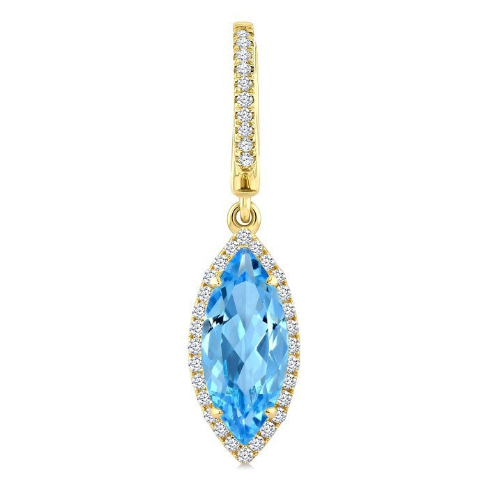 12X5 MM Evoque Gemstones Marquise Shape Blue Topaz and 1/3 Ctw Round Cut Diamond Semi-Precious Earrings in 10K Yellow Gold