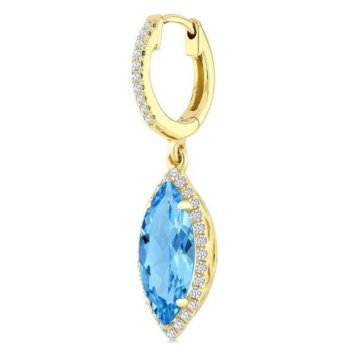 12X5 MM Evoque Gemstones Marquise Shape Blue Topaz and 1/3 Ctw Round Cut Diamond Semi-Precious Earrings in 10K Yellow Gold