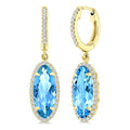 12X5 MM Evoque Gemstones Oval Shape Blue Topaz and 1/3 Ctw Round Cut Diamond Semi-Precious Earrings in 10K Yellow Gold