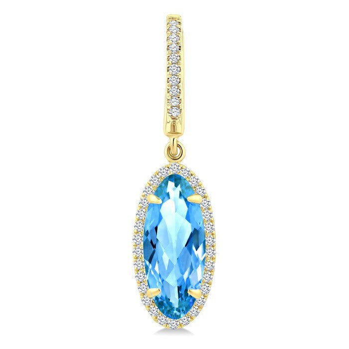 12X5 MM Evoque Gemstones Oval Shape Blue Topaz and 1/3 Ctw Round Cut Diamond Semi-Precious Earrings in 10K Yellow Gold
