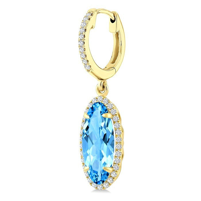12X5 MM Evoque Gemstones Oval Shape Blue Topaz and 1/3 Ctw Round Cut Diamond Semi-Precious Earrings in 10K Yellow Gold