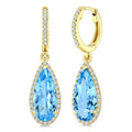 12X5 MM Evoque Gemstones Pear Shape Blue Topaz and 1/3 Ctw Round Cut Diamond Semi-Precious Earrings in 10K Yellow Gold