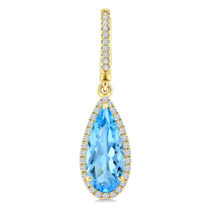 12X5 MM Evoque Gemstones Pear Shape Blue Topaz and 1/3 Ctw Round Cut Diamond Semi-Precious Earrings in 10K Yellow Gold