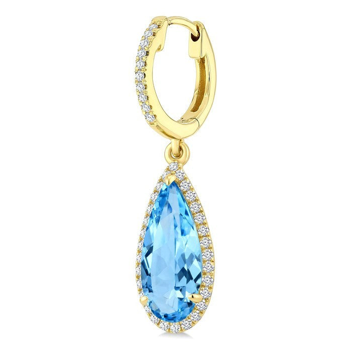 12X5 MM Evoque Gemstones Pear Shape Blue Topaz and 1/3 Ctw Round Cut Diamond Semi-Precious Earrings in 10K Yellow Gold