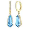 12X5 MM Evoque Gemstones Shield Shape Blue Topaz and 1/3 Ctw Round Cut Diamond Semi-Precious Earrings in 10K Yellow Gold