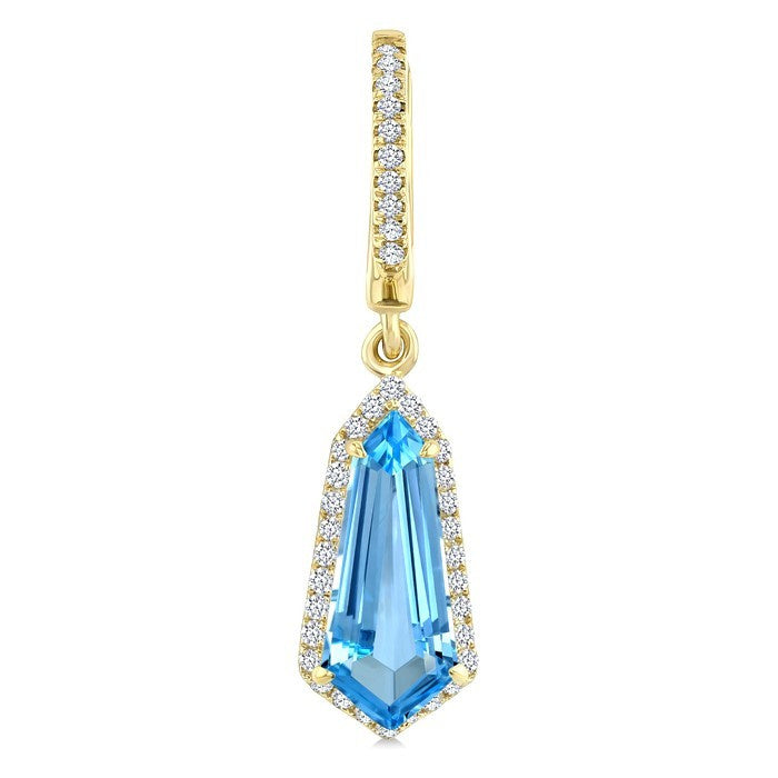 12X5 MM Evoque Gemstones Shield Shape Blue Topaz and 1/3 Ctw Round Cut Diamond Semi-Precious Earrings in 10K Yellow Gold