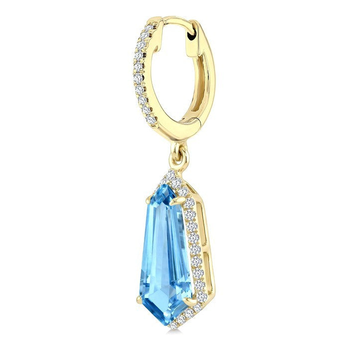 12X5 MM Evoque Gemstones Shield Shape Blue Topaz and 1/3 Ctw Round Cut Diamond Semi-Precious Earrings in 10K Yellow Gold