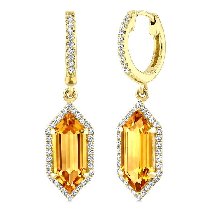 12X5 MM Evoque Gemstones Hexagon Shape Citrine and 1/3 Ctw Round Cut Diamond Semi-Precious Earrings in 10K Yellow Gold