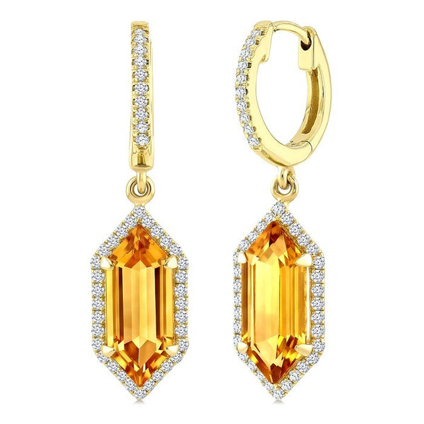 12X5 MM Evoque Gemstones Hexagon Shape Citrine and 1/3 Ctw Round Cut Diamond Semi-Precious Earrings in 10K Yellow Gold