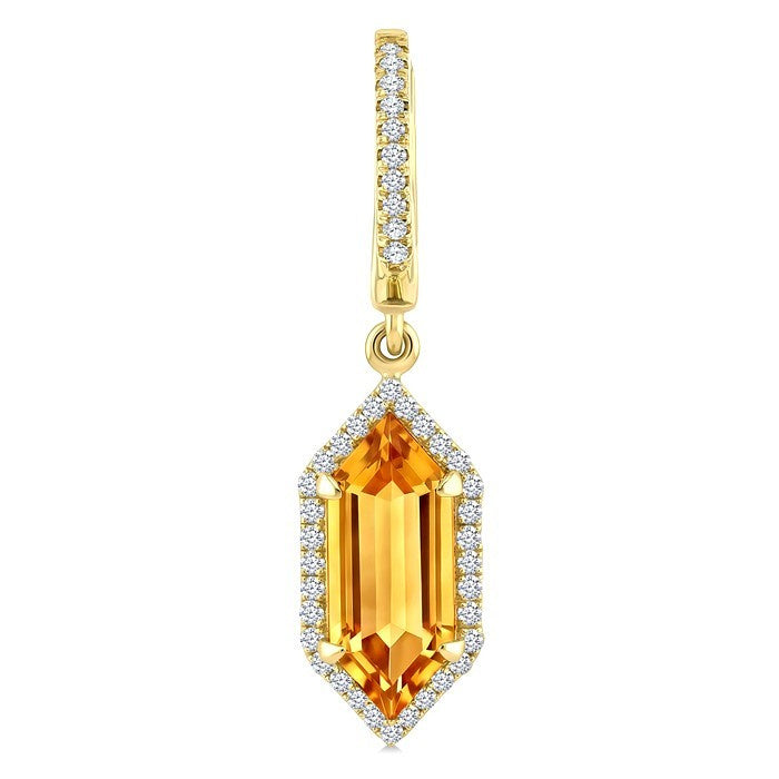 12X5 MM Evoque Gemstones Hexagon Shape Citrine and 1/3 Ctw Round Cut Diamond Semi-Precious Earrings in 10K Yellow Gold