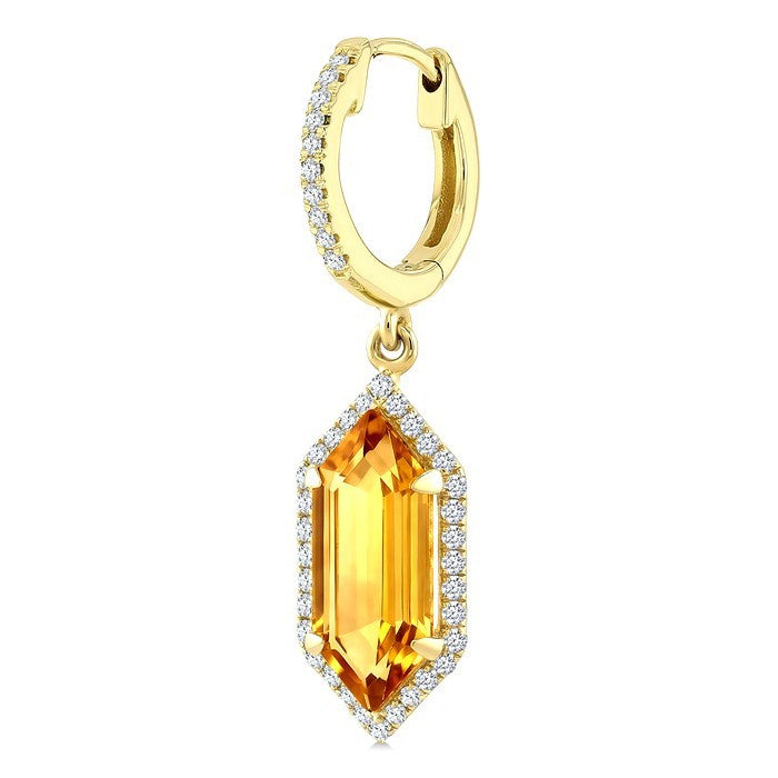 12X5 MM Evoque Gemstones Hexagon Shape Citrine and 1/3 Ctw Round Cut Diamond Semi-Precious Earrings in 10K Yellow Gold