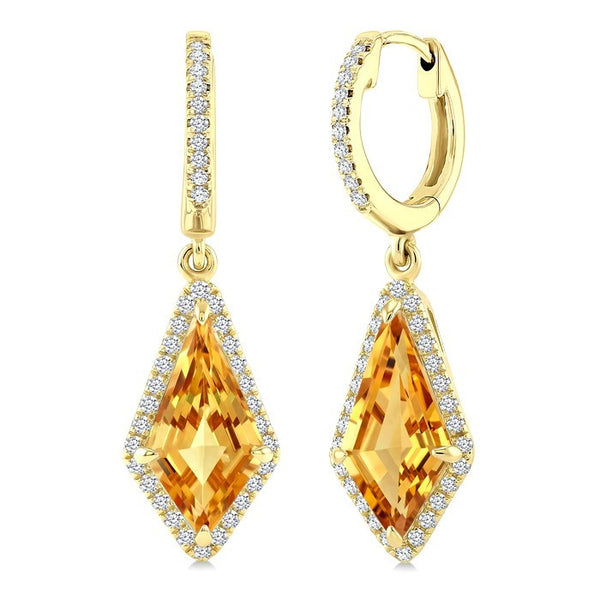 12X5 MM Evoque Gemstones Kite Shape Citrine and 1/3 Ctw Round Cut Diamond Semi-Precious Earrings in 10K Yellow Gold