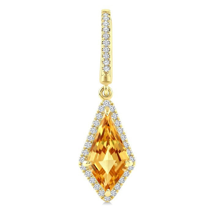 12X5 MM Evoque Gemstones Kite Shape Citrine and 1/3 Ctw Round Cut Diamond Semi-Precious Earrings in 10K Yellow Gold