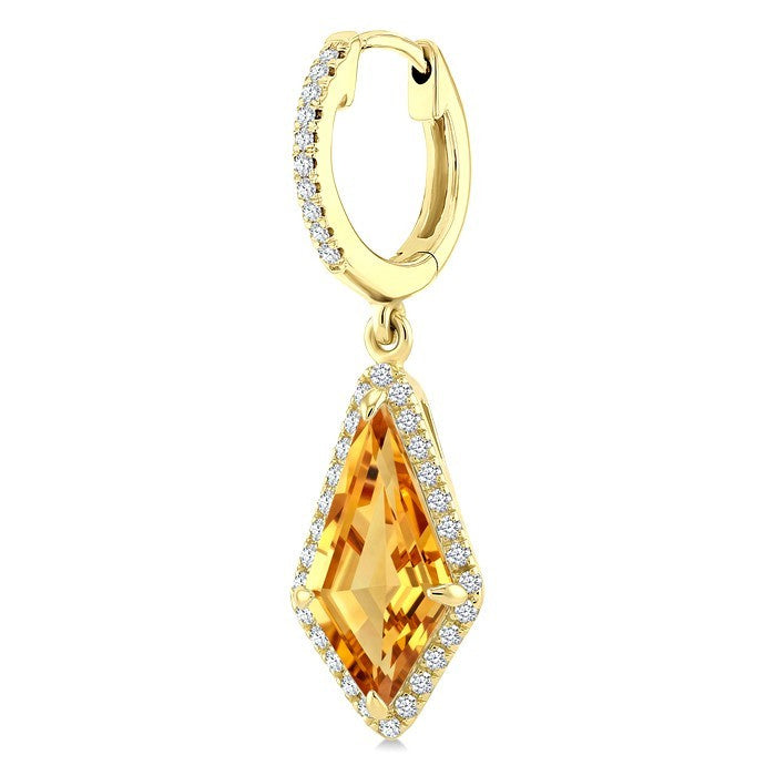 12X5 MM Evoque Gemstones Kite Shape Citrine and 1/3 Ctw Round Cut Diamond Semi-Precious Earrings in 10K Yellow Gold