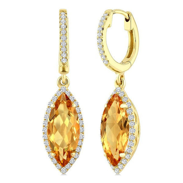 12X5 MM Evoque Gemstones Marquise Shape Citrine and 1/3 Ctw Round Cut Diamond Semi-Precious Earrings in 10K Yellow Gold