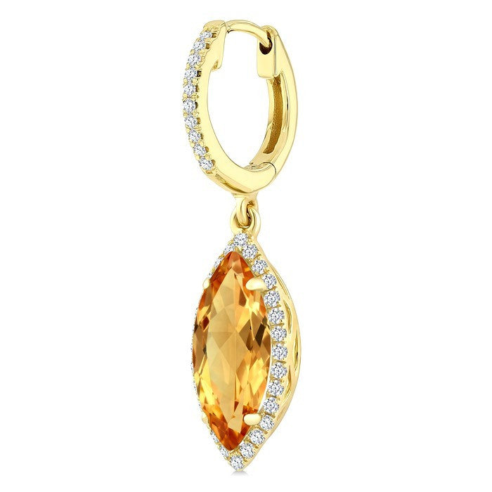 12X5 MM Evoque Gemstones Marquise Shape Citrine and 1/3 Ctw Round Cut Diamond Semi-Precious Earrings in 10K Yellow Gold