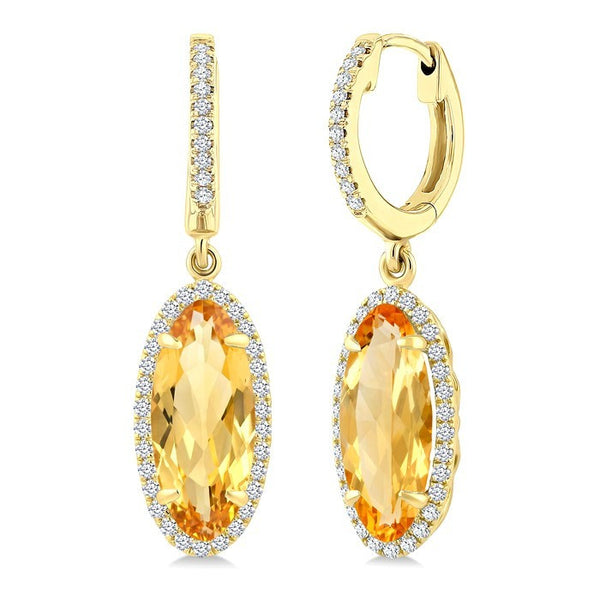 12X5 MM Evoque Gemstones Oval Shape Citrine and 1/3 Ctw Round Cut Diamond Semi-Precious Earrings in 10K Yellow Gold