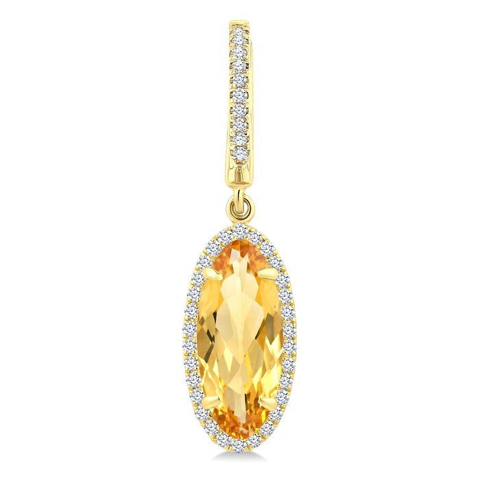 12X5 MM Evoque Gemstones Oval Shape Citrine and 1/3 Ctw Round Cut Diamond Semi-Precious Earrings in 10K Yellow Gold