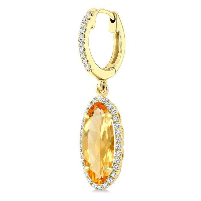 12X5 MM Evoque Gemstones Oval Shape Citrine and 1/3 Ctw Round Cut Diamond Semi-Precious Earrings in 10K Yellow Gold