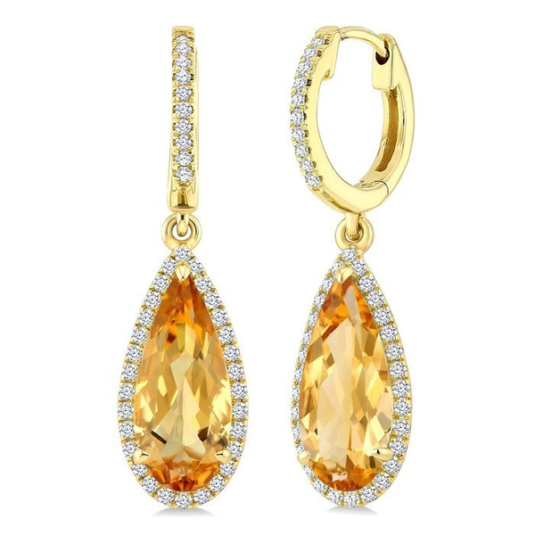 12X5 MM Evoque Gemstones Pear Shape Citrine and 1/3 Ctw Round Cut Diamond Semi-Precious Earrings in 10K Yellow Gold
