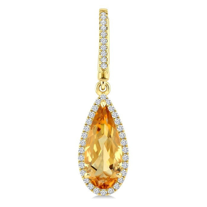 12X5 MM Evoque Gemstones Pear Shape Citrine and 1/3 Ctw Round Cut Diamond Semi-Precious Earrings in 10K Yellow Gold