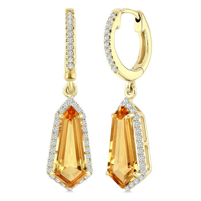 12X5 MM Evoque Gemstones Shield Shape Citrine and 1/3 Ctw Round Cut Diamond Semi-Precious Earrings in 10K Yellow Gold