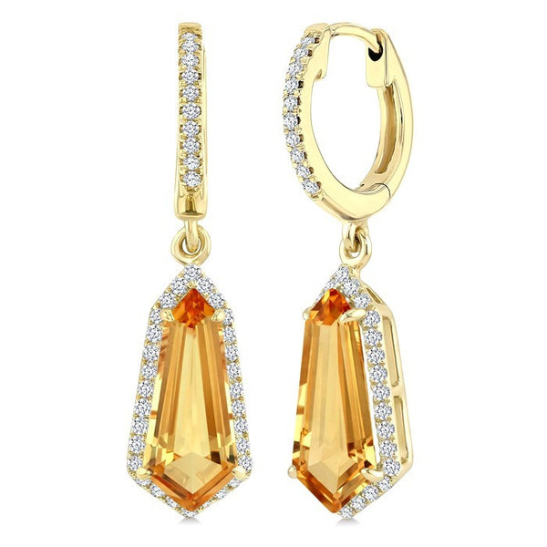 12X5 MM Evoque Gemstones Shield Shape Citrine and 1/3 Ctw Round Cut Diamond Semi-Precious Earrings in 10K Yellow Gold