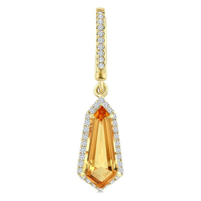 12X5 MM Evoque Gemstones Shield Shape Citrine and 1/3 Ctw Round Cut Diamond Semi-Precious Earrings in 10K Yellow Gold